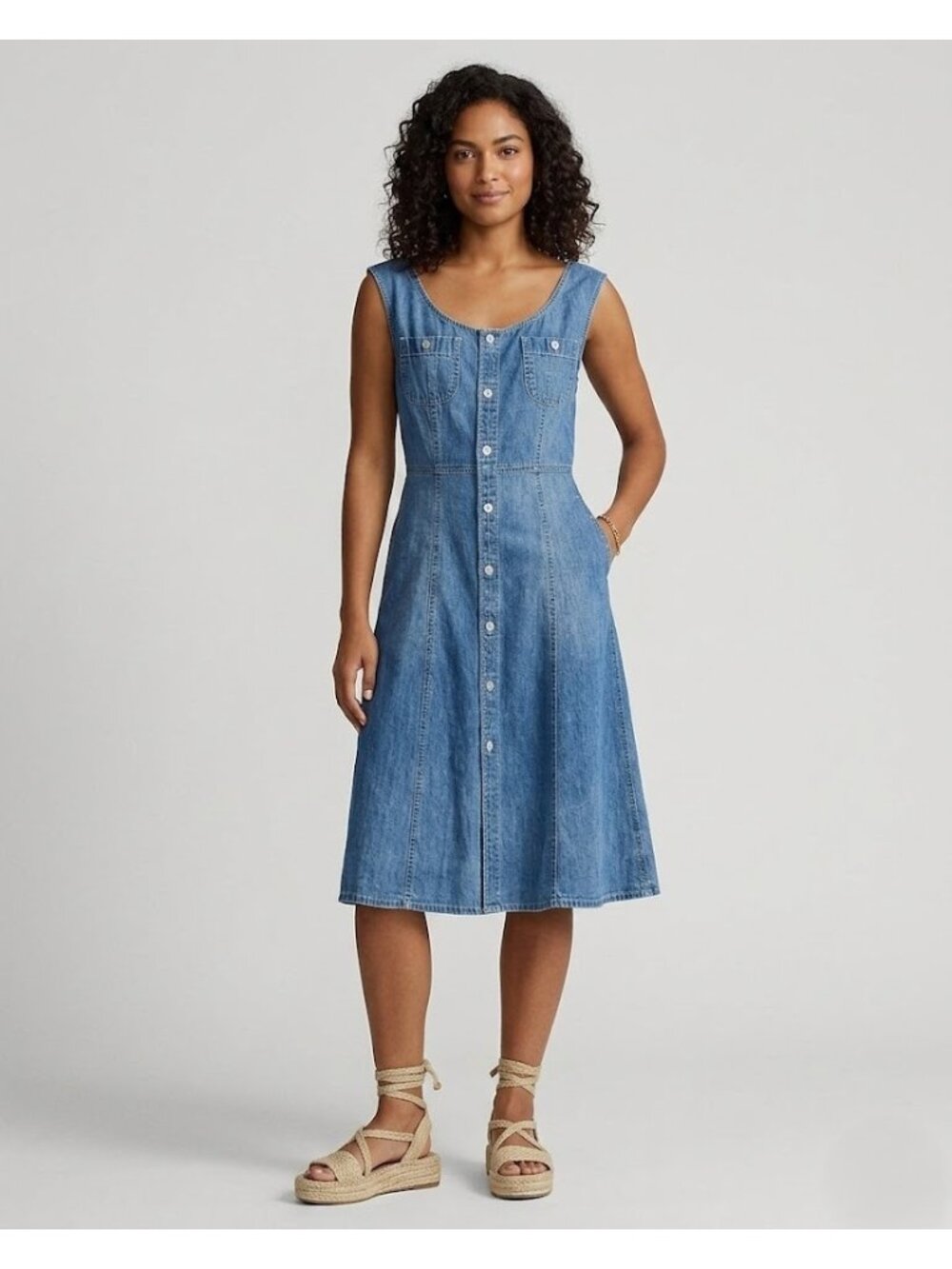 NWT Polo Ralph Lauren Denim Scoopneck Utility Dress in Blue Shirt Dress 10